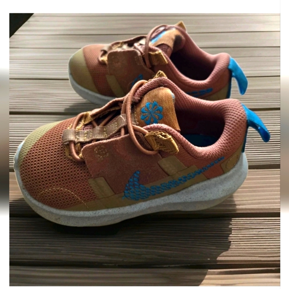 Nike Crater Impact Toddler 6C Brown Blue Swoosh Athletic Sneakers